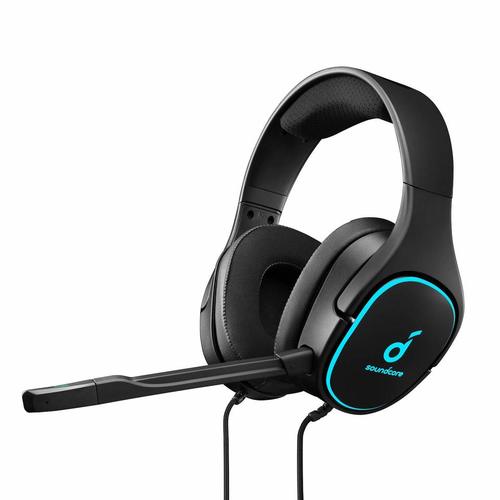 Anker soundcore strike 3 - PS4 Headset, PC Headset, 7.1 Surround Sound, Sound Enhancement for FPS Games, Noise Isolating Mic, LED Light, and Cooling Gel-Infused Cushions