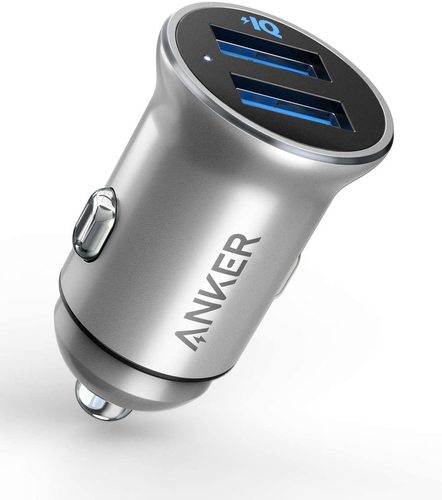 PowerDrive 2 Alloy - 24W 4.8A Metal Dual USB Car Charger, PowerDrive 2 Alloy Flush Fit Car Adapter with Blue LED