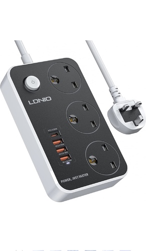 ‏LDNIO SUPER POWER EXTENSION - LDNIO 3 Sockets Power Extension with 3 USB Ports and 1 USBC PD Port 2M - BlackFeatures and Specifications:- Type: 3 Sockets Power Extension with 3 USB Ports and 1 USBC PD Port 2M- Universal Outlet- Overload Protection- 2 Meter Cable Length- 3 USB Port  and 1 USBC PD Port- Independent Switch- Fireproof PC Material- Rated Power 2500W- Voltage: 100-250V- Rated Current:10A