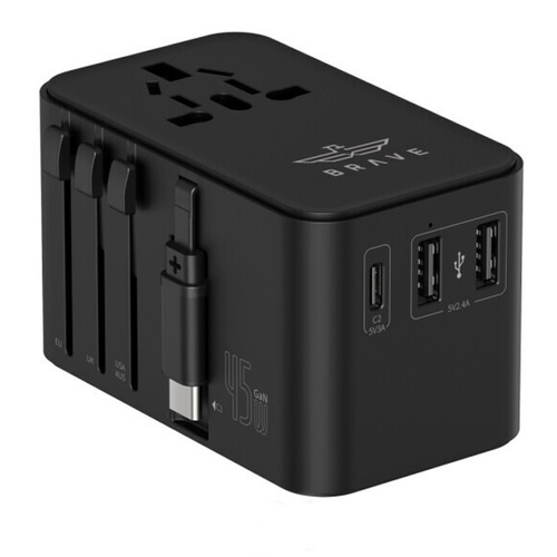 Brave Universal Travel Adapter - Smart Fast Charging: All-in-one has AC outlet and four different multi-country plugs with dual USB ports, able to meet the needs of traveling in multiple countries Specifications: Rated power 8A Max. 110V~/1840W, 230V~/1300W. power output: 100-240VAC~50-60HZ 8A Max. only for low power appliances used while traveling, such as cell phones, digital products, computers and other low power household appliances. Compatible with most electronic devices: 4 IN 1 BRAVE BTC-34 TRAVEL ADAPTER – Charge up to 4devices simultaneously at high speed with 2 USB-A ports (2.4A), 2 USB-C port (3A), and 1 AC socket. Ideal for charging iPhones, laptops, tablets, power banks, cameras, headsets, and more. After-sales service: Provide 18 months warranty, when using BRAVE travel adapter, if there is any problem with the adapter, please feel free to contact us, we will provide you with a satisfactory solution, we will reply you within 24 hours, to provide the best service