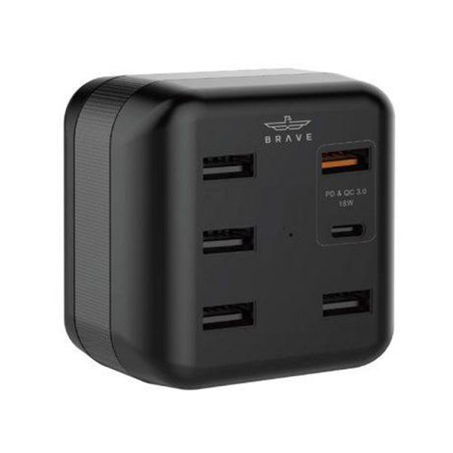 BRAVE 6 Ports Smart Power Adapter - BRAVE 45 Watts 6 Ports Smart Power Adapter Type-C Pd + Qc 3.0Smart Power Distribution Support Pd & Qc 3.0a Quick ChargeCharges Your Laptop/Smartphone & Tablet Compatible WithWorldwide Ac Voltages And FrequenciesInput: Ac 110v-240v 50-60hz