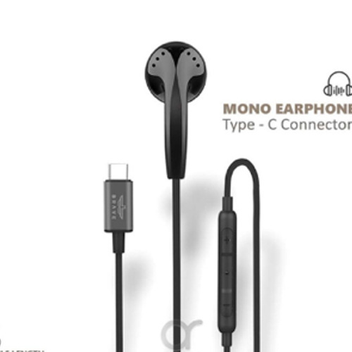 BRAVE Mono Earphone Type-C - Interface: Type-c connector Drivers: 14.2mm high sensitivity dynamic drivenSensitivity: 108+/-3dB, At 1kHz/179mVImpedance: 32ohmsFrequency Response: 20-20K hz; Max Power 3mWCable length: 1.2M Cable jacket: TPE