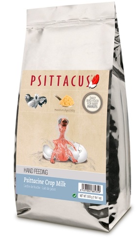 PSITTACUS CROP MILK, 0.5 kg - Formulated to hand-rear granivorous psittacine birds during the first phase of the early-age period (from hatching until the 5th-9th day of life, depending on the species). Formulated to constitute 100% of the chick’s diet during that period. It is a highly concentrated and digestible formula especially recommended for breeders who incubate eggs artificiallyو It allows chicks to obtain vigorous growth rates, similar to those obtained by the best breeding pairs. This vigour promotes health and minimizes the risk of contracting diseases.