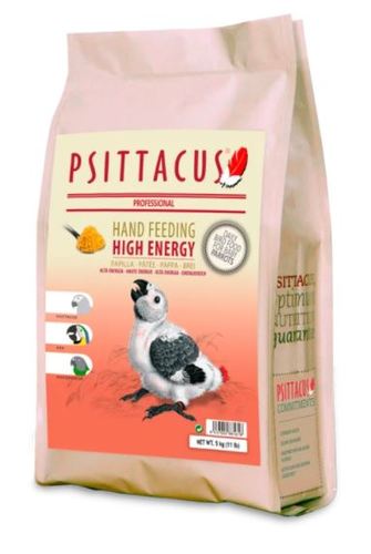 PET SHOP  - HIGH ENERGY HAND FEEDING, 5KG - Formulated to hand-rear those parrot species that need high fat diets. It contains the most suitable vegetable fat for these species: crude palm oil. It also contains papaya which favours digestive transit.
It is a follow-on hand-feeding formula that should be used from the moment pin feathers emerge until weaning. For example, in African Grey Parrots it is used from the 3rd week of life.