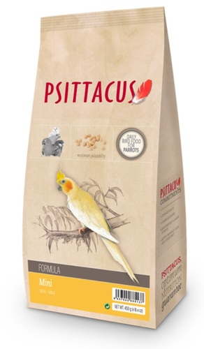 PET SHOP  - Psittacus Mini - Suitable for smaller size species like cockatiels, lovebirds, broad-taileds,
parakeets  that in the wild consume mainly seeds with low fat levels.
 It is formulated for the non-reproductive periods. Its composition meets the nutritional requirements of the birds during this time.
It is designed to constitute 100 % of the parrot’s diet. Fresh fruit and vegetables can be provided daily to give variety to the diet as long a Mini constitutes no less than 70-80 % of the overall diet by weight.