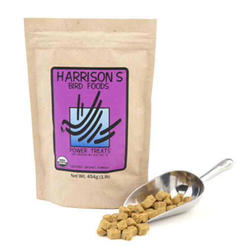 PET SHOP  - HARRISON'S POWER TREATS, 1 lb - Can be used as the only food source to aid in weaning, changing a bird's diet from seeds to Harrison's Bird Foods or as a supplement for birds already fed Harrison's Bird Foods. For birds requiring extra energy following an illness. Beneficial to birds with dry flaky skin (beak, nails), balding of the feet, lack of sheen and proper color to feathers.