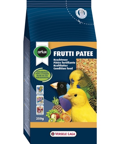 FRUTTI PATEE from Versele laga , 1 kg - Egg food with dry fruit for all bird species. Moistened with 100% natural honey. For optimal condition, immunity, fertility and gleaming plumage. Egg food is essential during the breeding season; but also during the rest of the year, it is a source of extra nutrients.