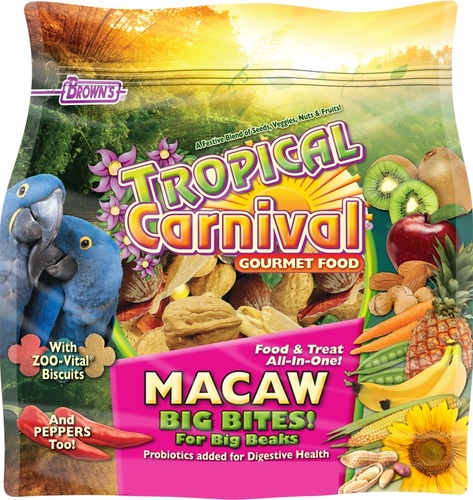 Tropical Carnival® Gourmet Macaw “Big Bites” Food From Brown's, 2.27kg, 6.35kg - Tropical Carnival® “Big Bites for Big Beaks” Macaw Food is a vitamin-and-nutrient-fortified food and treat, all- in- one, providing an enticing and stimulating eating experience for your companion pet. Tropical Carnival® is jam-packed with a medley of delicacies to satisfy your pet’s hunger cravings, and it’s specifically formulated for large birds’ daily dietary needs.