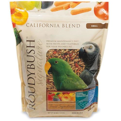 PET SHOP  - California Blend From Roudyboush, 1.25 kg - A blend of dried peaches, apricots, plums, bell peppers, carrots, tomatoes, and cabbage combined with Roudybush Daily Maintenance pellets and a healthy dose of sunshine. Use this diet when switching your bird from its old diet to Roudybush. Continue to feed to adult birds that are not laying eggs or feeding chicks. Lories and lorikeets, which will accept this diet, will have drier droppings than they have on nectar.