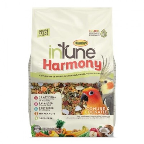 PET SHOP  - INTUNE HARMONY CONURE & COCKATIEL, 2 lb - inTune® Harmony for parrots and other large companion birds is made with inTune® parrot-sized, extruded morsels blended with proper portions of healthy treats, including pineapple, cashews, green peas, bananas, walnuts and more. Your pet bird will enjoy the dietary variety of inTune® Harmony’s food and treat in one blend while eating a healthy and seedless, balanced diet.