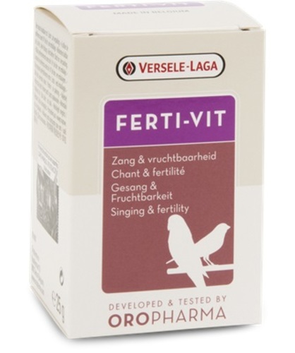 PET SHOP  - FERTI-VIT  From Versele laga, - Oropharma Ferti-Vit is a well-balanced blend of vitamins, amino acids and trace elements, enriched with vitamin E. To be used during preparation for the breeding season, for the song of canaries and finches and in cases of laying and fertility disorders or in cases of death in the egg. Ferti-Vit promotes sexual drive and fertility. During the breeding season a bird needs an optimal blend of vitamins, amino acids and trace elements. The essential vitamin E, also called the fertility vitamin, is a strong antioxidant. The combination of the components in Ferti-Vit is not only optimal for breeding, but also increases the resistance to disease and helps protect the heart and muscular tissue.