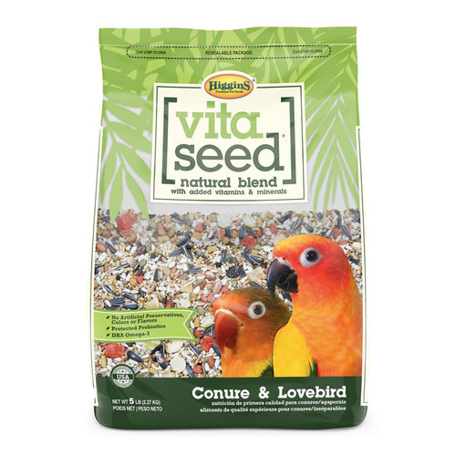 PET SHOP  - VITA SEED FOR CONURE, 1.13 Kg - Higgins Vita Seed® is the premium, natural seed blend with added vitamins, minerals and trace nutrients. Vita Seed® is free of artificial preservatives, flavors and chemical colors your companion bird doesn’t need. Instead, Higgins® uses colors sourced from seeds, spices and vegetables. Higgins® adds protected probiotics and DHA omega-3 fatty acids that are stabilized to support your pet’s immunity and overall health.  
 Vita Seed® is made with top crop seeds and grains and blends them with premium dried fruits, vegetables and Higgins inTune® extruded morsels for added nutrition. All of the ingredients are sized just right for your pet’s enjoyment.