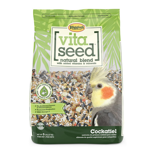 VITA SEED FOR COCKATEIL, 1.13 Kg - Higgins Vita Seed® is the premium, natural seed blend with added vitamins, minerals and trace nutrients. Vita Seed® is free of artificial preservatives, flavors and chemical colors your companion bird doesn’t need. Instead, Higgins® uses colors sourced from seeds, spices and vegetables. Higgins® adds protected probiotics and DHA omega-3 fatty acids that are stabilized to support your pet’s immunity and overall health.  
 Vita Seed® is made with top crop seeds and grains and blends them with premium dried fruits, vegetables and Higgins inTune® extruded morsels for added nutrition. All of the ingredients are sized just right for your pet’s enjoyment.