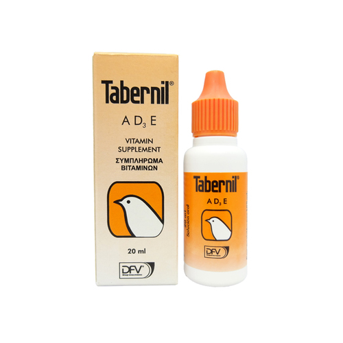 A,D3, E Vitamins From TABERNIL - A vitamin premix which provides a combination of vitamins that increase vigour in males and females during the breeding period. 
 COMPOSITION: Vitamin A 5,000 IU Vitamin D3 800 IU Vitamin E (a-tocoferol) 2.50 mg 
 One of the most important actions of vitamin E is the effect on the gonads and the adenohypophysis. Vitamin E deficiency causes: a degeneration of spermatozoids, a decrease in  he sexual instinct, impossibility to incubate eggs and muscular dystrophy. Vitamin A enhances fertility and vitamin D3 regulates the metabolism of calcium and phosphorus.  
 4 drops/40 ml of water. Administer 20 days before mating and continue until egg laying, in cycles of 5 days of treatment and 10 days without treatment.