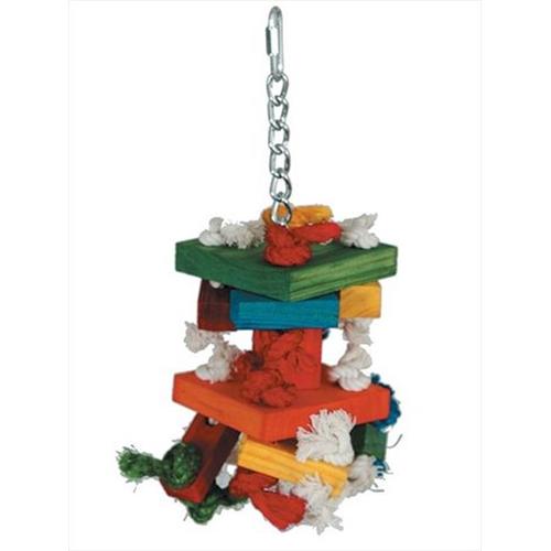 COLORED M KNOTS N BLOCKS (533) - Suitable for mid. to larg bird as Greys, amazonz, cockatoo  This fun toy is perfect for keeping your bird active, and promotes exploration as well as instinctive activities such as chewing.