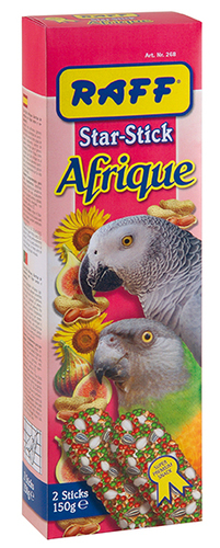 Star-Stick Afrique Raff, 150 g - Star-Stick Afrique is a special seed based snack for parrots such as those belonging to the Psittacus and the Poicephalus genus. Enriched with figs and peanuts.