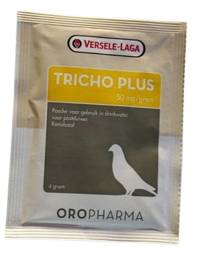 Tricho Plus  From Versele laga, - Treatment of trichomonosis (canker)1 sachet or 1 level measuring spoon of TRICHO PLUS per 2 liters of drinking water for a minimum of 5 days