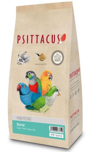 Parrot hand feeding from Psittacus - Healthy nutrition for everyday feeding for baby parrots of commonly hand-reared species like Ring-necked and Asiatic Parakeets, Conures, Quaker Parakeets and Australian parrots (except cockatoos).