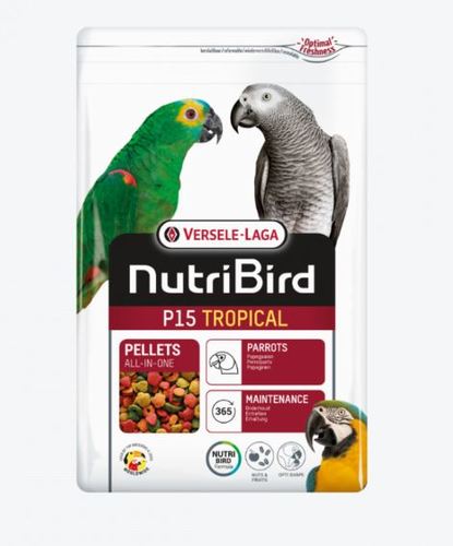 PET SHOP  - P15 Daily food for Meduim to large Parrots  From Versele laga, 1 kg - Scientifically approved composition with all the nutrients your birds need. Completely consumable, no food waste. 
 Based on selected grains, fruit and peanuts. Contains Florastimul®: supports the intestinal flora and protects against intestinal disorders. Recommended by vetarinarians and used worldwide by ornithological parks and top breeders.