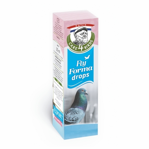 Fly forma drops - For cleaning the eyes Affect irritation of the eyes and tear ducts can effect orientation and disappointing flying 
performance, resulting in dissapointning performance.  DOSAGE and INSTRUCTIONS FOR USE:Use 1 to 2 drops per eye. Shake before use!