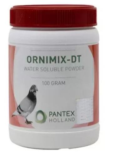 PET SHOP  - ORNIMIX DT - ORNIMIX-DT is a broad-spectrum antibiotic for treatment of most common respiratory tract diseases, sinusitis and eye infections. 
 For preventative treatment of outbreaks of chlamydia and mycoplasma infections in stress situations. 
 To treat symptoms like one-eye-cold, respiratory ailments, dirty noses, sneezing and swollen eyes. 
   
 Dosage and administration: 
 Orally via the drinking water. 
 General dosage: 2 levelled measuring spoons per 3 liters of drinking water (measuring spoon included ). 
 Therapy: 5-7 consecutive days. 
 Change medicated water on a daily basis, supply as sole source of drinking water for treatment duration.