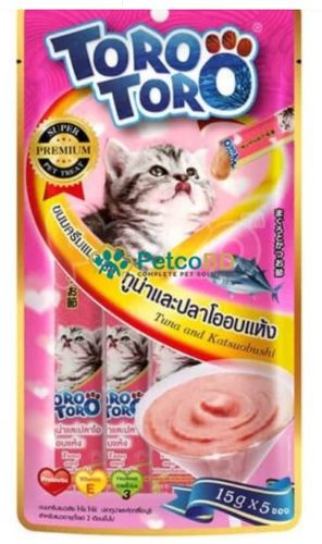 Toro Toro Likable Creamy Treat for Cat  (15gx5pcs) - A delicious creamy food that does not contain colours, flavors or preservatives. Contains high amounts of moisture for a healthy life for cats. 
 It is recommended to use 1-2 pieces (30 grams) in addition to the daily cat food for every 4.5 kg of weight of the cat.