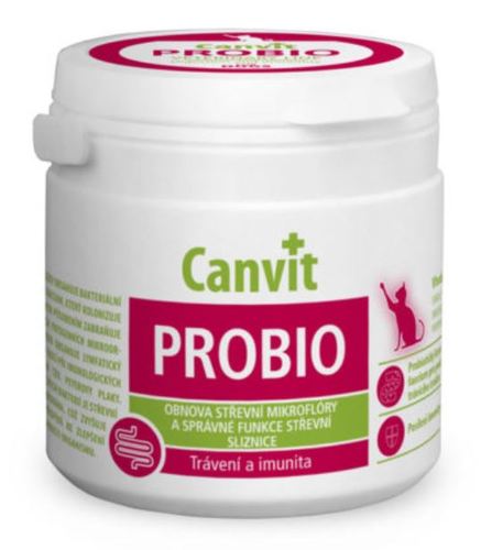 PET SHOP  - Probio Regeneration of intestinal microflora 100 g - Complex of probiotic Enterococcus faecium, prebiotics (MOS), beta-glucans, vitamins, and trace elements for healthy digestion and formation of firm, odourless stools. The digestive system contains an immense quantity of friendly (nonpathogenic) bacteria, which are important for digestion and immunity. In the event of digestive system disease or during antibiotic therapy, the balance of bacteria in the intestines is disrupted, leading to overgrowth of pathogenic bacteria. This change results in diarrhoea, soft stools, and increased flatulence. Canvit Probio is a complex of probiotics, prebiotics, and vitamins that prevents overgrowth of pathogenic bacteria and supports intestinal immunity during diarrhoea and antibiotic therapy.