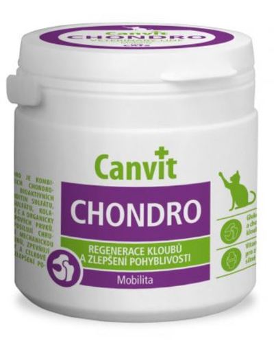 Chondro Joint regeneration and improved mobility - Complete joint nutrition for cats
Canvit Chondro is a complex source of joint nutrition for regeneration and protection of cartilage and ligaments and improved joint mobility in cats.
Articular cartilage has limited potential for self-renewal and regeneration. With age, it begins to break down and become damaged. Slowing the breakdown of articular cartilage and improving its ability to regenerate is achieved by supplying the joints with the building blocks of cartilage in the form of joint nutrition. The elementary components of cartilage and joint structures are glucosamine, chondroitin, and collagen.
Chondroitin sulphate binds water, maintains the elasticity of cartilage, and blocks enzymes that damage cartilage. Glucosamine sulphate stimulates the metabolism of chondrocytes and slows cartilage degeneration. Type II collagen protects the strength and elasticity of cartilage and joint structures. MSM is a source of organically bound sulphur and has powerful anti-inflammatory and analgesic properties. Vitamin C is essential for the metabolism of collagen and protects cells against oxidative damage.