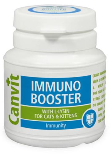 PET SHOP  - Canvit Immuno Booster for cats and kittens - L-lysine to support immunity during upper respiratory tract infections Curcumin to boost immunity 
 What’s a cat cold? 
 The illness is caused by feline viral rhinotracheitis (FVR) or by feline herpesvirus (FHV). 
 A cat cold is especially dangerous for kittens or adult cats with other ailments that weaken the immune system as well as for animals suffering from stress. The cold is typically triggered by stress, malnutrition, other infectious or non-infectious diseases, very young age, injury, or postoperative conditions. 
 How is it treated? 
 Give your cat IMMUNO BOOSTER with L-lysine, an immunostimulant that alleviates clinical symptoms and boosts the animal’s immune system. 
 Add the flavoured tablets to your cat’s bowl with a small amount of food, or feed them by hand. 
 Use them not only in times of illness but also as prevention in stressful situations. Keep in mind that travel and moving to a new home, for example, can be stressful experiences for your cat.