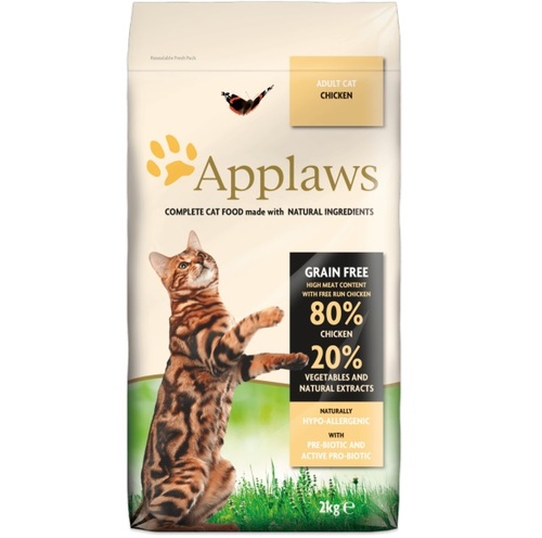 PET SHOP  - Applaws Dried Cat Chicken 2Kg - Grain Free diets that use high levels of cereals can be hard for cats to digest and metabolize. Contains Natural Pre-Biotic and Pro-Biotic. May encourage the presence of friendly bacteria in the gut and support a healthy immune system. Natural Omega 3 & 6 Nourish your cats coat, producing a stunning silky appearance. 80% Animal Protein High meat content for easy digestibility.