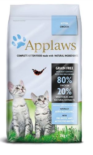 PET SHOP  - Applaws Dried Kitten Chicken 2Kg - Grain Free diets that use high levels of cereals can be hard for kittens to digest and metabolize. Natural DHA and EPA extracts from salmon oil. Natural Omega 3 & 6 Nourish your cats coat, producing a stunning silky appearance. 80% Animal Protein High meat content for easy digestibility.