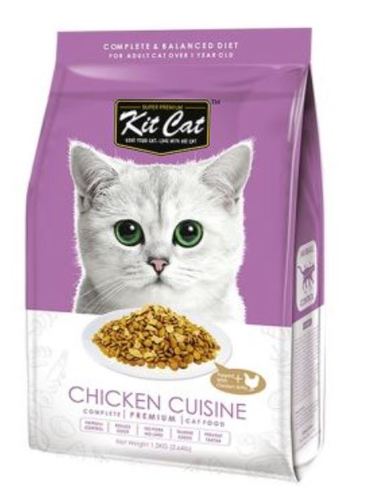 Kit Cat Chicken Cuisine Dry Cat Food - 1.2 Kg - Kit Cat natural premium cat food was created by our nutritionists who are also cat lovers and made with the goodness of carefully selected natural ingredients which contain no artificial coloring. 
 Our Kit Cat complete & balanced diet offers your cat a pH level balance and wholesome nutrition to support a healthy lifestyle. With selected quality meat containing essential vitamins, our Kit Cat formula also has an optimal ratio of omega-3 to omega-6 fatty acids that promotes a healthy heart, skin, and coat for your cats. In addition, this diet contains fructooligosaccharides which promote a healthier digestive tract and taurine for healthy eyes.