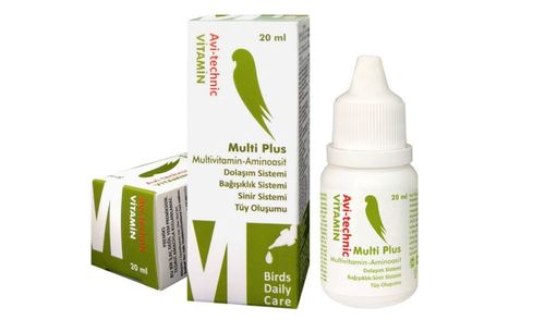 Multi Plus , - MULTI PLUS meets the vitamin needs of caged birds such as budgerigars, canaries, parrots and pigeons. It affects their development positively. It makes the colors appear vivid and bright. Supports hair growth and shortens the moulting time. USAGE: 20 drops (1/2 teaspoon) is added into medium size water bowl of cage birds such as parakeet, canary and parrot. 50 drops (1 teaspoon) of the product is added in 100 cc drinking water of pigeons. The water of the birds is changed every day.