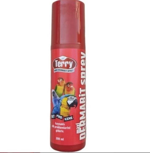 Terry DermaBit Bird Spray 200 ml - Terry DermaBit Bird Spray 200 ml It is used for skin and feather care of cage birds. Indications; It is used to prevent skin irritations caused by lice, fleas and ticks. It helps the skin maintain its natural oil balance and prevent birds from pecking itself. Pharmacological properties; Palmarosa oil has moisturizing properties and helps increase the shine and health of birds' skin and feathers. Usage; It is sprayed on the skin and feathers of caged birds and pigeons from a distance of 15cm. 15 days should be waited for re-application.