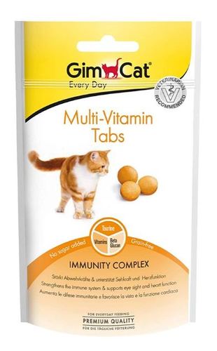 PET SHOP  - GimCat Multi-Vitamin Tabs For Cat, 40g - GimCat Multi-Vitamin Tabs contain a lot of important vitamins and the valuable beta-glucan. Together they strengthen and support the cat’s immune system. Taurine supports additionally eye sight and heart function of the cat.