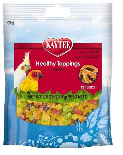 Kaytee Healthy Toppings Papaya Treat for All Pet Birds - Kaytee Healthy Toppings are the perfect treat to add to your pet bird's regular diet or offer as a side dish. The small size and delicious real fruit make Healthy Toppings an excellent training aid.