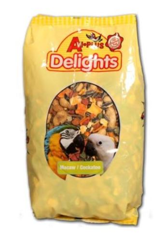 PET SHOP  - AVI-PLUS Delights Large Birds 1 kg - A variety of species specific seed, fruit, nut and pellet mixes that will provide your bird with a varied and interesting diet that will be loved down to the last morsel. Pellets added to the seed mixes provide the vitamins, minerals and amino acids absent in seed only diets.