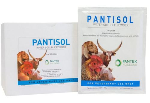 Pantisol (vitamins and minerals) - Pantisol is a well-balanced combination of essential vitamins and minerals for farm animals. Prevention or treatment of vitamin deficiencies, stress (caused by vaccination, diseases, transport, high humidity, high temperatures, extreme temperature changes) and improper feeding.