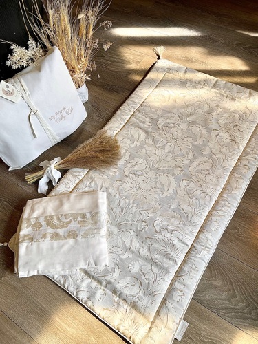 Damask Beige Prayer Set( Rectangle) - Consists of Prayer Mat+ Prayer Dress + Pouch