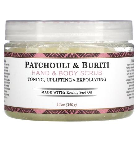 Domo Kuwait - Body and Hand Scrub, Patchouli and Buriti - The Description:* Tightening, Unifying and Exfoliating the SkinMade With: Rosehip Seed OilUltra-Hydrating Scented Sugar Scrub With Shea Butter, Patchouli Essential Oil, and Nutrient-Rich Buriti Oil Hydrates and Exfoliates for Healthier-Looking, Smoother-Looking Skin.