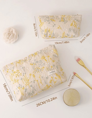 Plant Embroidery Cosmetic Bag