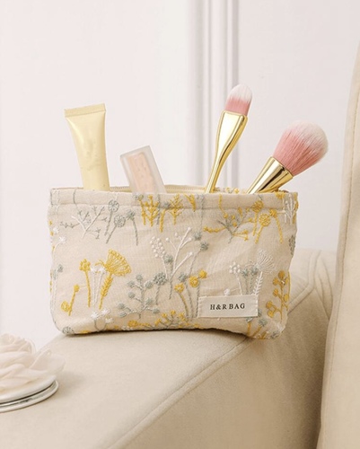 Plant Embroidery Cosmetic Bag