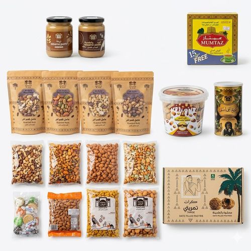 بوكس العيد 20 صنف - مكونات :   مكسرات مشكلهمالح مع حامض&nbsp; مكسارت مشكلة ني&nbsp; مكسرات مشكله مع الفواكة&nbsp; مكسرات مشكلة مدخن خلطة الناتشوز&nbsp; قهوه الشاذلية&nbsp; معمول ام صالح&nbsp; قرمشني&nbsp; هرده فرش&nbsp; زبدة الفول السوداني&nbsp; تمريتي بالهرده&nbsp; نوجا حلويات مشكله&nbsp; توفي ابو بقرة&nbsp; شاي الممتاز&nbsp; مقرمشات مشكله&nbsp; مكسرات ياباني حار&nbsp; مكسرات ياباني بارد&nbsp; مكسرات سمبي&nbsp; حب مشكل مالح&nbsp; علبة سمسمية