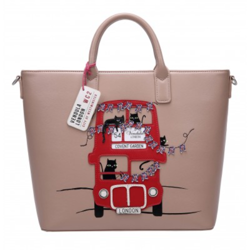 London Cats London Bus Carry All Tote-Light Beige - London Cats London Bus Carry All Tote-Light Beige Printed & embossed PU leather Dimensions 27.5CM (H) * 36CM (W) * 15CM (D)