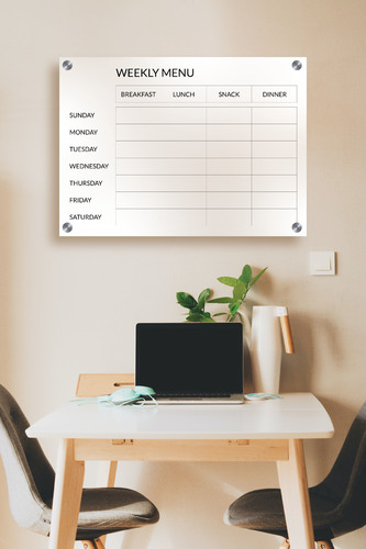 Weekly wall detailed menu (English) - A weekly wall menu to organize your daily meals. Made of acrylic size 1.20 m X 1.20 m