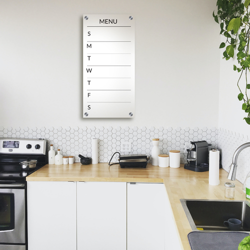 Weekly wall menu (English) - A weekly wall menu to organize your meals. Made of acrylic size 1.20 m X 0.60 m