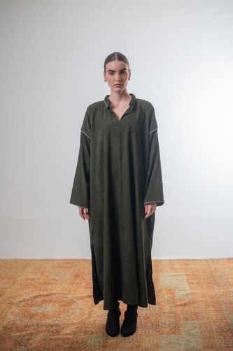 Corduroy caftan - Ankle length corduroy caftan featuring refined contrast piping along the rims for a clean and elegant finish. One size