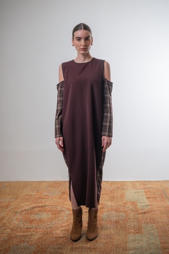 Checkered Off-Shoulder Caftan