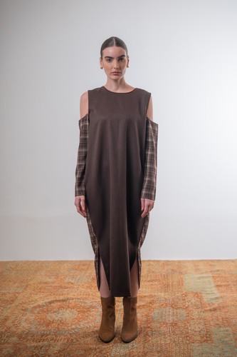 Checkered Off-Shoulder Caftan
