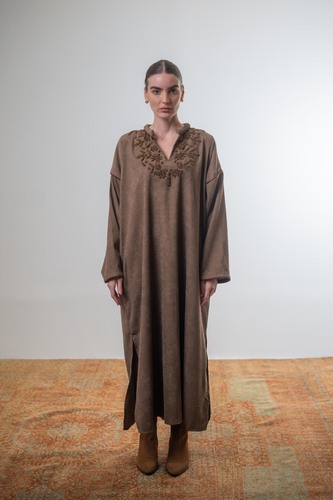 Corduroy caftan with beaded embroidery